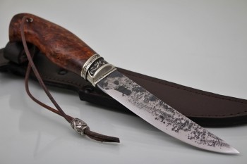 Охотничий нож "Промысловый" Клинок 9хс. Рукоять мельхиор, карельская береза.